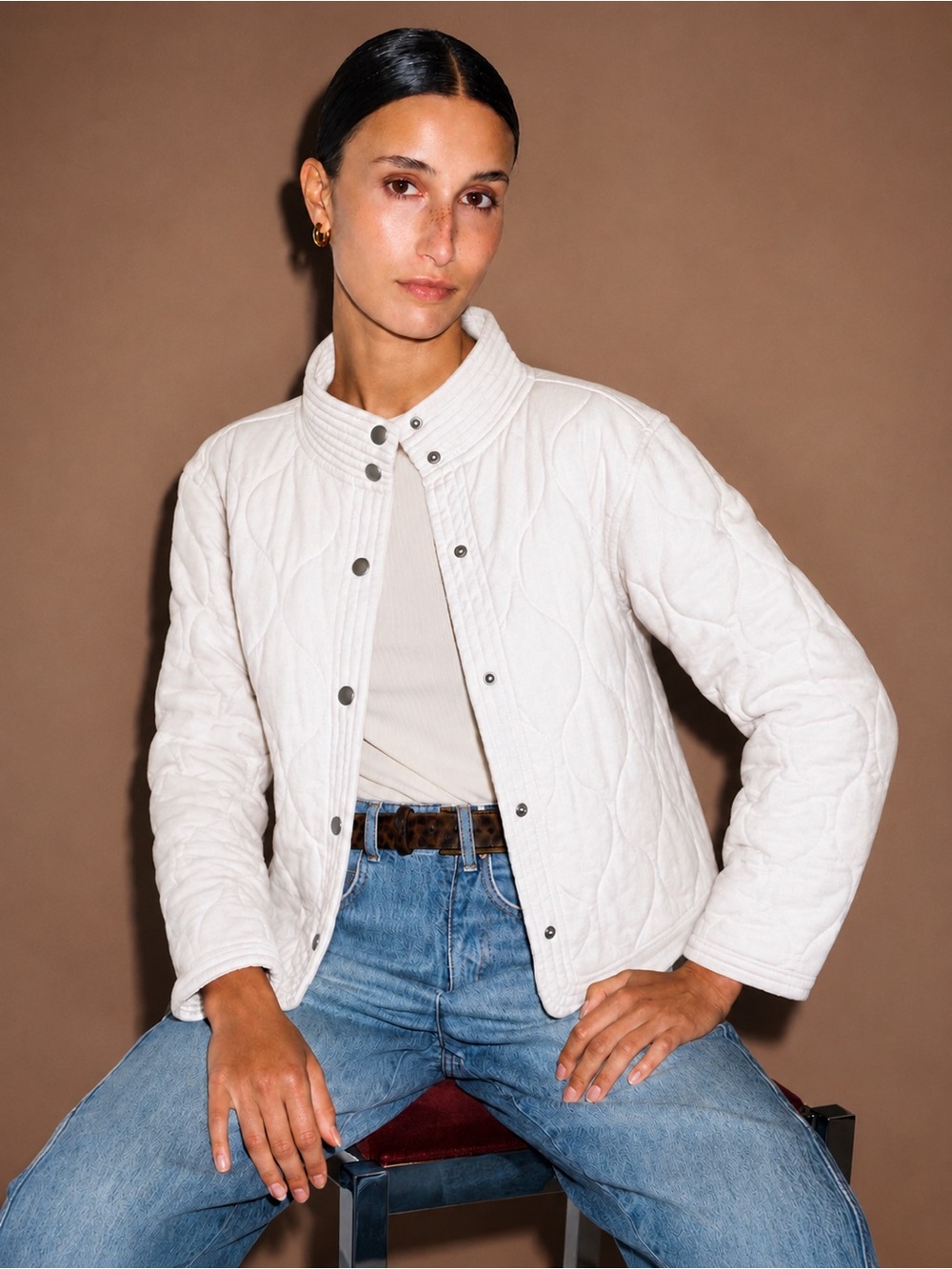 NWOT Z Supply Lightweight Snap-Front Quilted Jacket in Creamy White Size Small